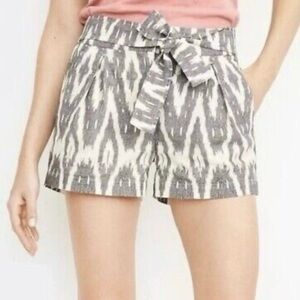 J. Crew Linen & Cotton Beige Ikat Pleated Bow tie shorts